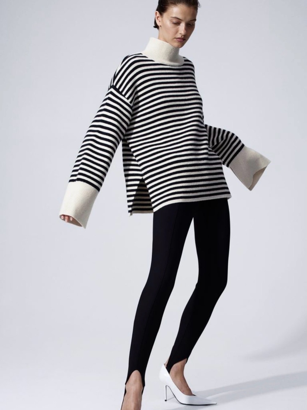 H&M Premium Wool Oversized Stripe Mock Turtleneck Cardigan (XL)
